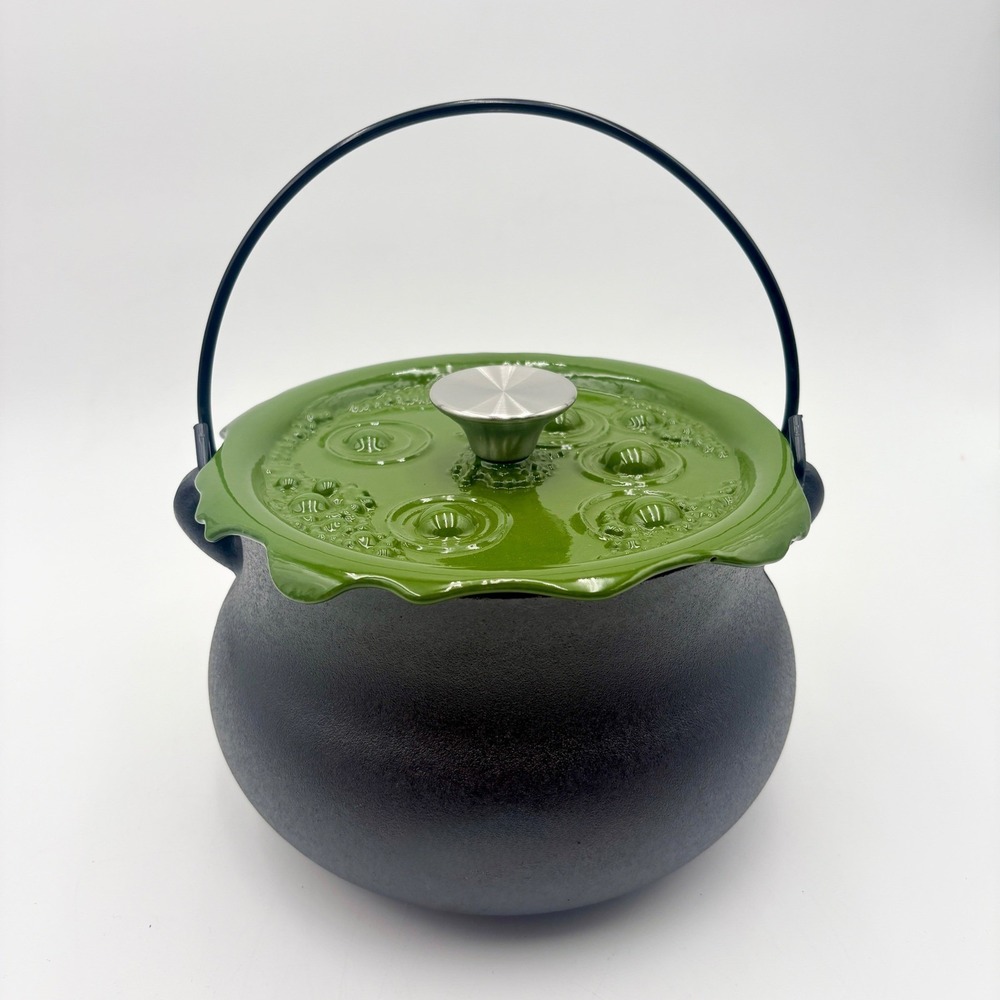 Smith & Clark 4QT Cast Iron Cauldron Witches‎ Brew Bubbling Lid Green Halloween